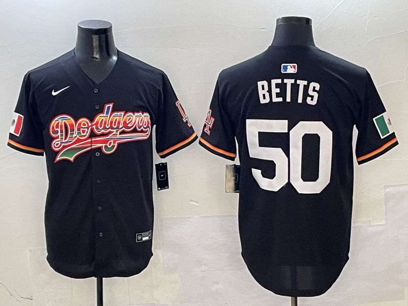 Men Los Angeles Dodgers #50 Betts Black rainbow Nike 2025 MLB Jersey style 1
